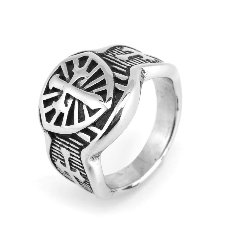 Christianartworkshop Modern Style Shield Cross Divine Protection Ring - Silver - UK Size Z（US 13） - image 1