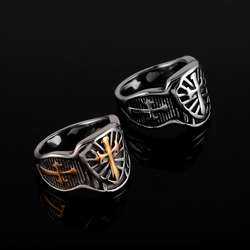 Christianartworkshop Modern Style Shield Cross Divine Protection Ring - image 0