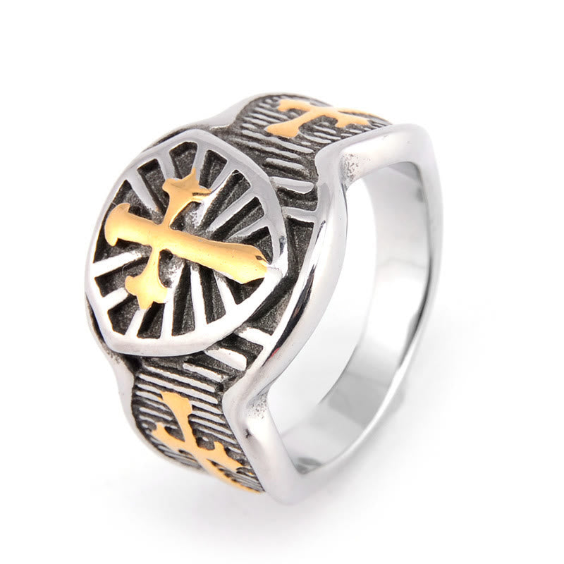 Christianartworkshop Modern Style Shield Cross Divine Protection Ring - Silver&Gold - UK Size Z（US 13） - image 3
