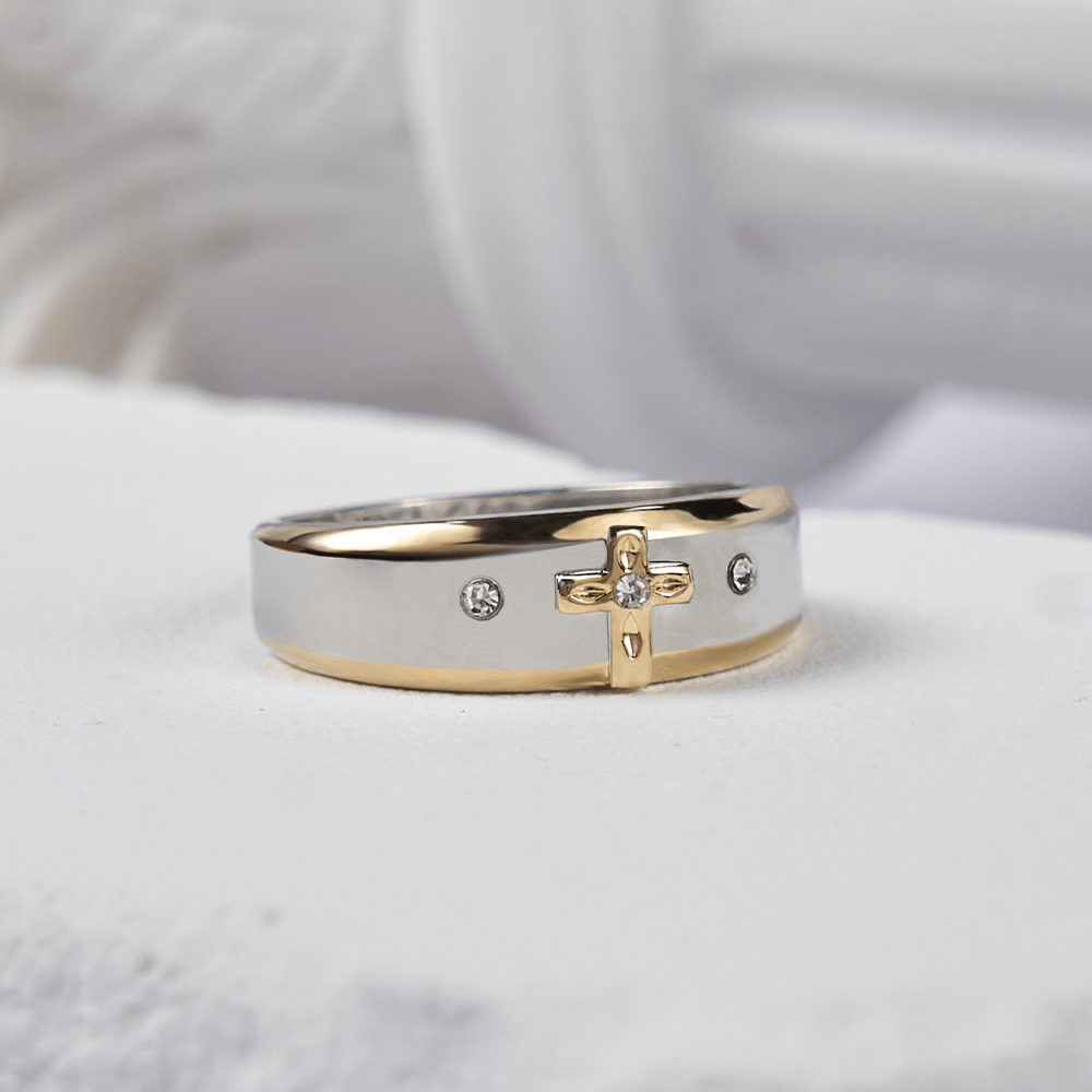 Christianartworkshop Modern Style Two-tone Gold Cross Alloy Ring - image 2