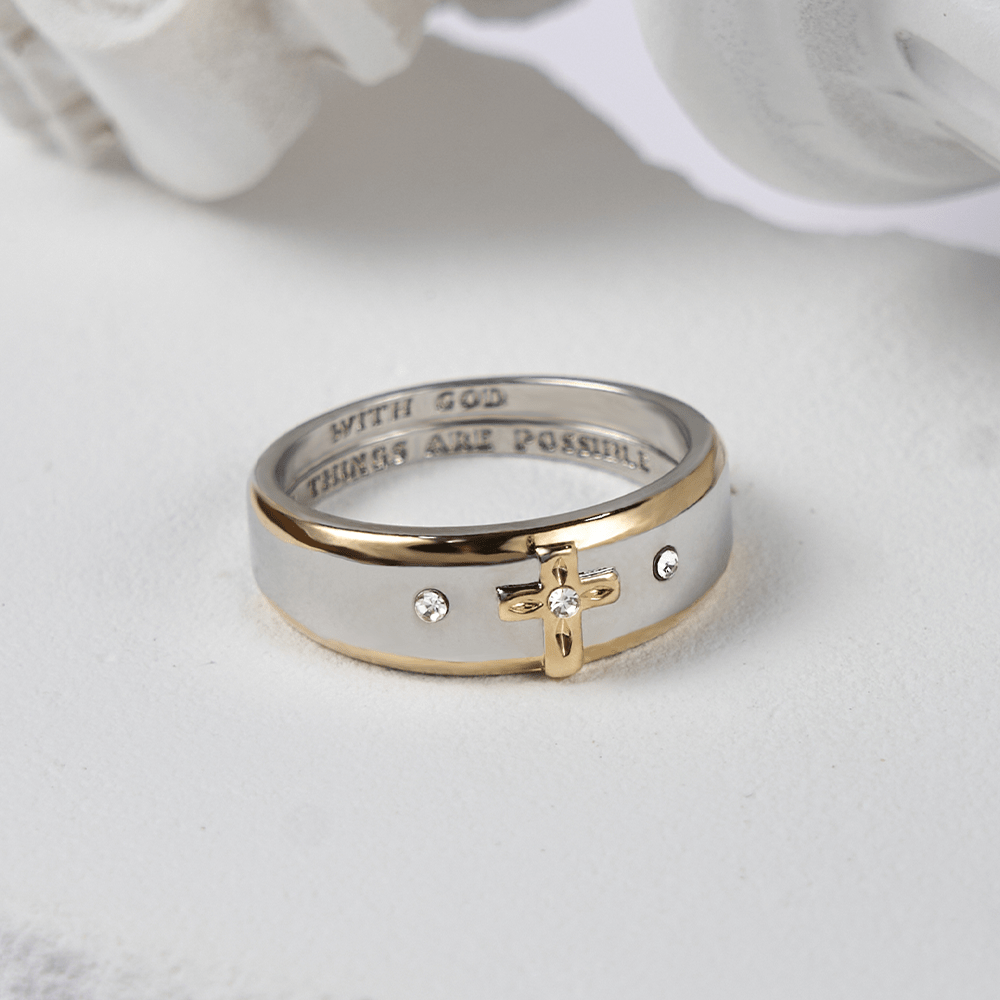 Christianartworkshop Modern Style Two-tone Gold Cross Alloy Ring - UK Size Z（US 13） - image 0