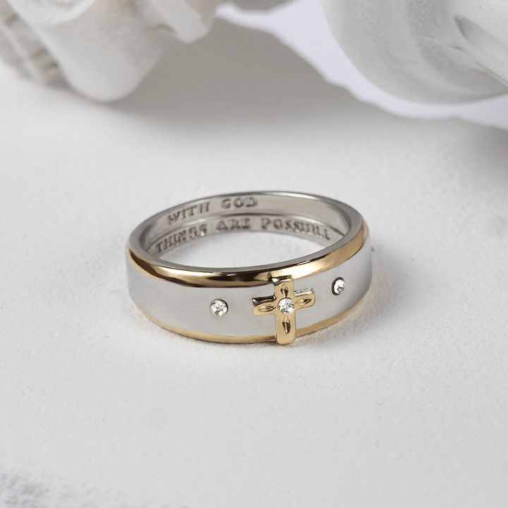 Christianartworkshop Modern Style Two-tone Gold Cross Alloy Ring - UK Size Z（US 13） - image 0