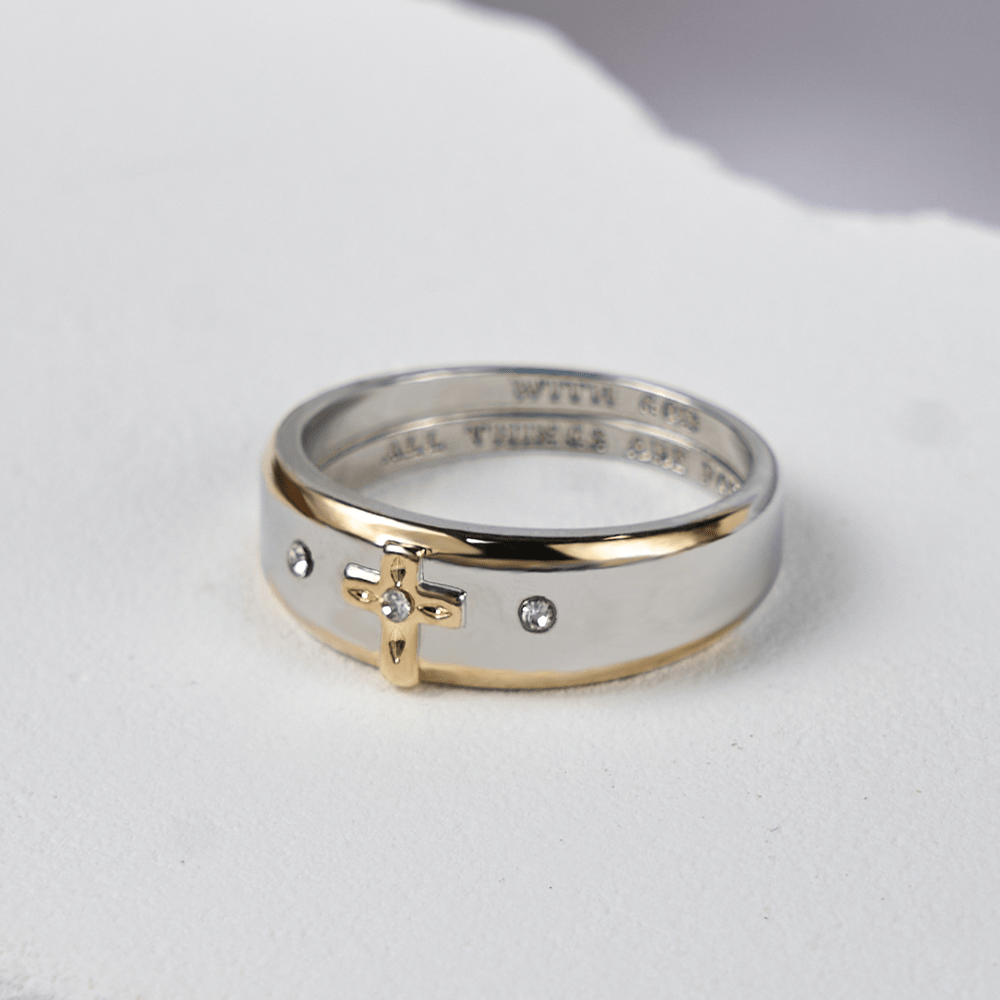Christianartworkshop Modern Style Two-tone Gold Cross Alloy Ring - image 3