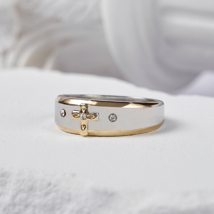 Christianartworkshop Modern Style Two-tone Gold Cross Alloy Ring - image 5