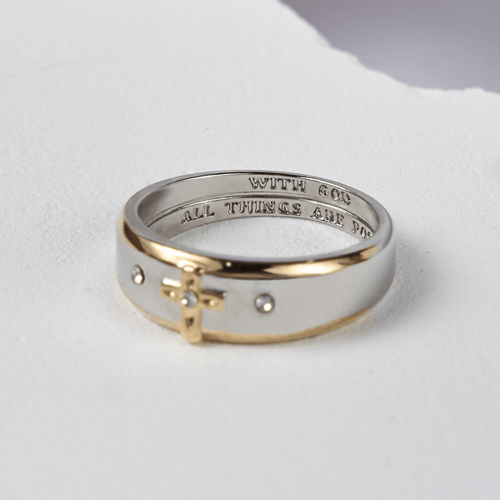Christianartworkshop Modern Style Two-tone Gold Cross Alloy Ring - image 4