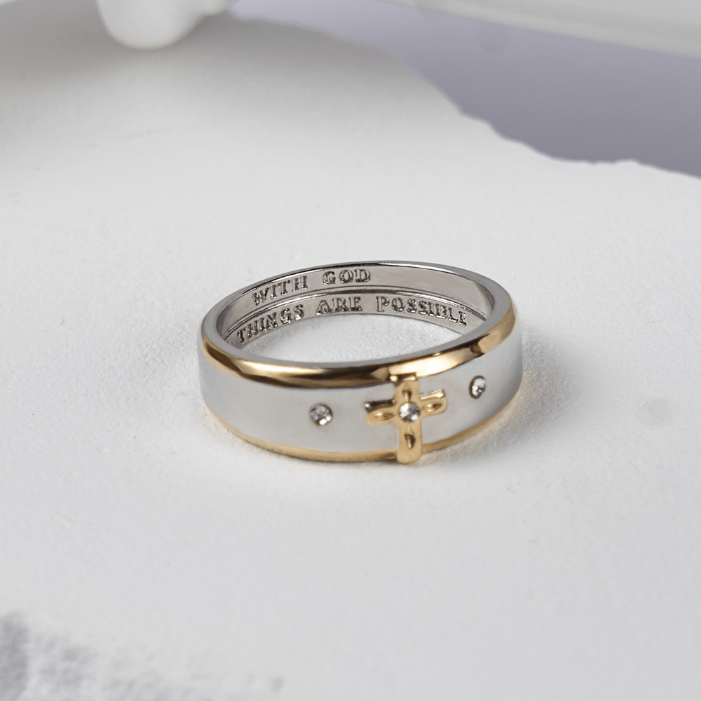 Christianartworkshop Modern Style Two-tone Gold Cross Alloy Ring - image 1