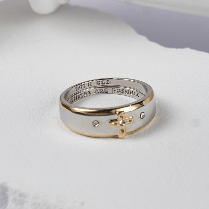 Christianartworkshop Modern Style Two-tone Gold Cross Alloy Ring - image 1