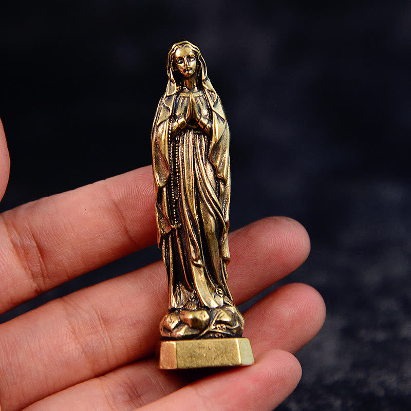 Christianartworkshop Classic Style Exquisite Brass Our Lady Pray For Us Virgin Mary Statue Ornament - image 5