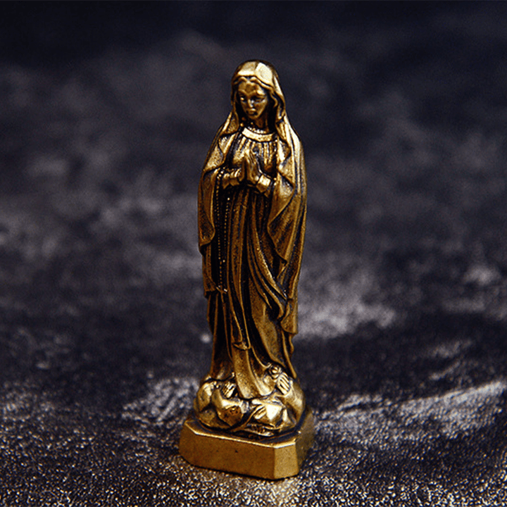 Christianartworkshop Classic Style Exquisite Brass Our Lady Pray For Us Virgin Mary Statue Ornament - image 2