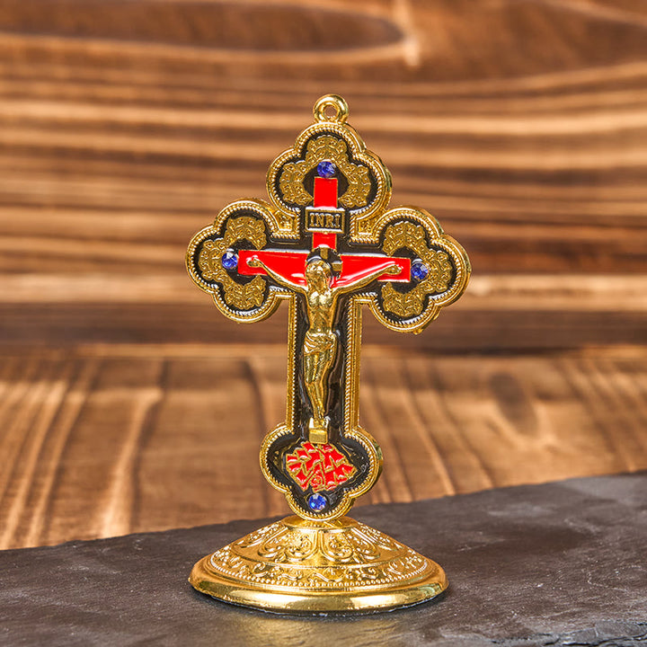 Christianartworkshop Retro Classic Style Radiant Ornate Crucifix Stand Desktop Ornaments