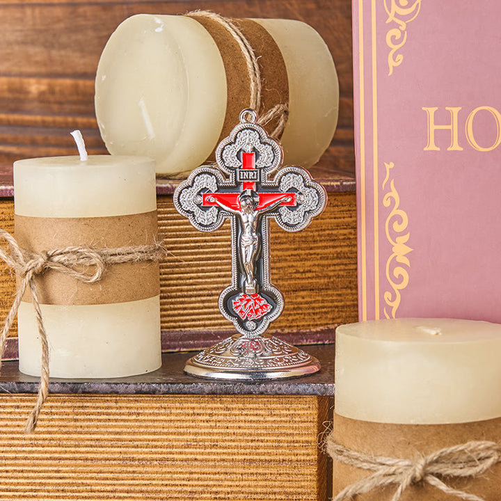 Christianartworkshop Retro Classic Style Radiant Ornate Crucifix Stand Desktop Ornaments