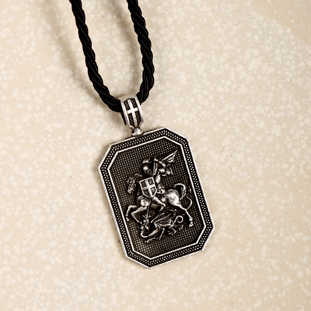 Christianartworkshop Classic Style Saint George and the Dragon Pendant Protection Prayer Necklace - Silver - image 6