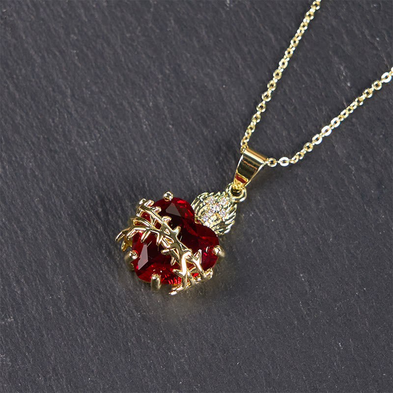 Modern Style Crafted Red Gemstones Sacred Heart of Jesus Pendant Necklace - image 6