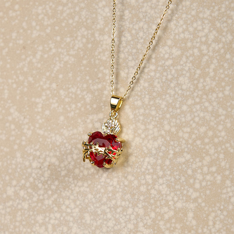 Modern Style Crafted Red Gemstones Sacred Heart of Jesus Pendant Necklace - image 7
