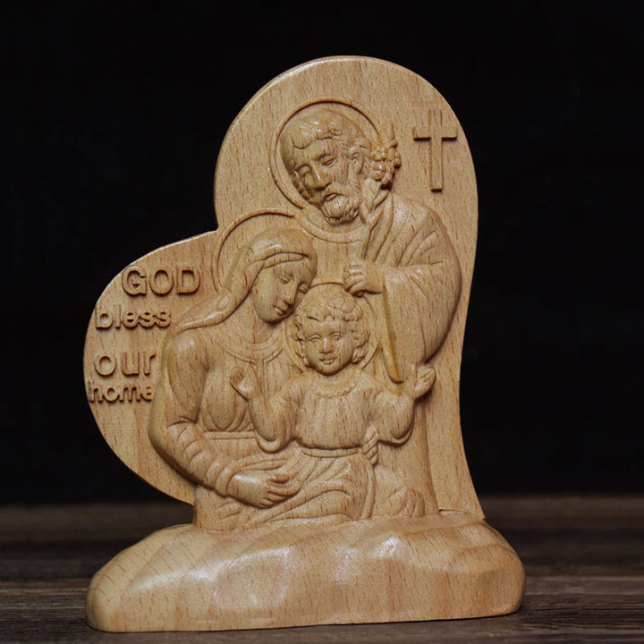 Christianartworkshop Classic Style Wooden Blessing Holy Family Statue Desktop Decorations Ornament