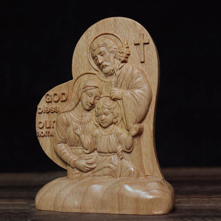 Christianartworkshop Classic Style Wooden Blessing Holy Family Statue Desktop Decorations Ornament