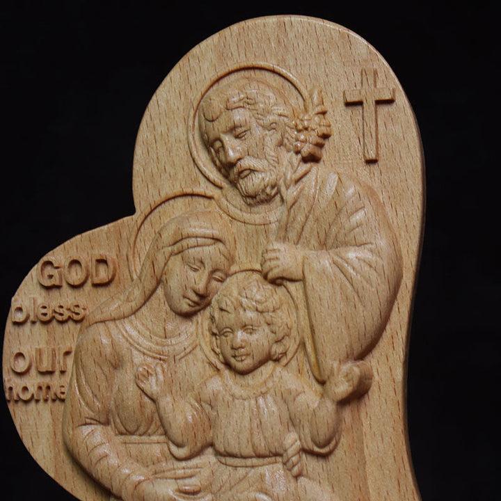 Christianartworkshop Classic Style Wooden Blessing Holy Family Statue Desktop Decorations Ornament