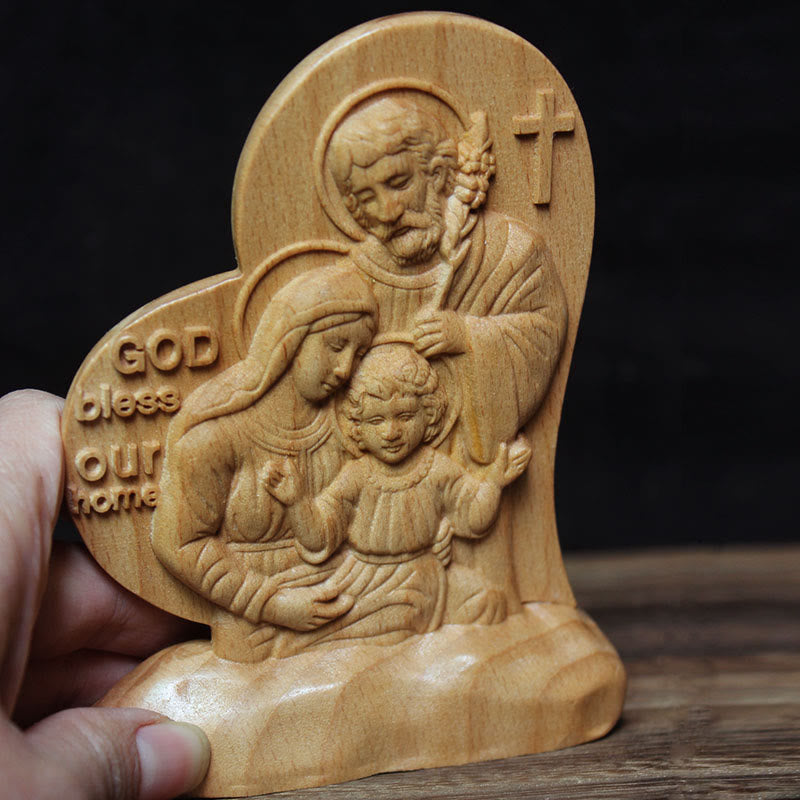 Christianartworkshop Classic Style Wooden Blessing Holy Family Statue Desktop Decorations Ornament