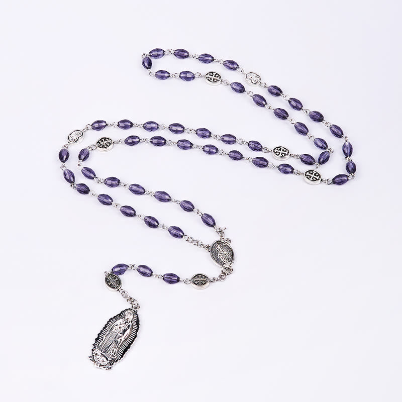 Christianartworkshop Miraculous Medal & Our Lady of Guadalupe of 6*8mm Oval Purple Crystal Alloy Chain Rosary - image 7