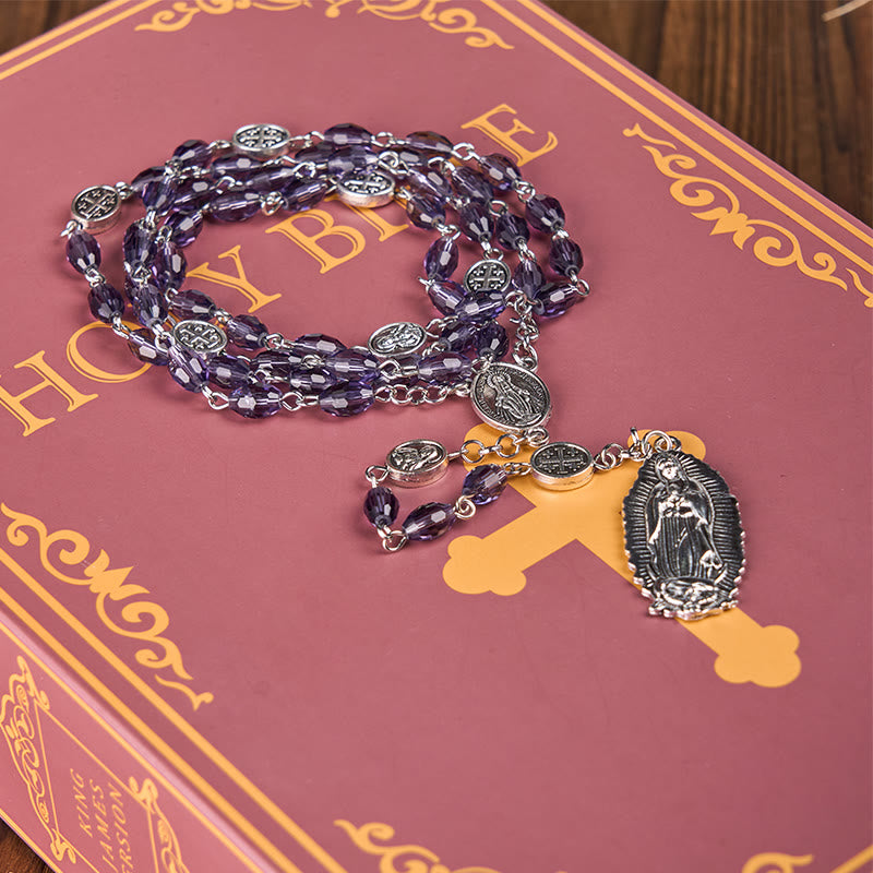 Christianartworkshop Miraculous Medal & Our Lady of Guadalupe of 6*8mm Oval Purple Crystal Alloy Chain Rosary - image 4