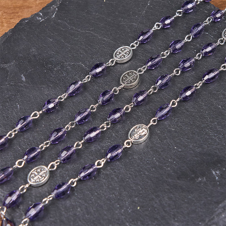 Christianartworkshop Miraculous Medal & Our Lady of Guadalupe of 6*8mm Oval Purple Crystal Alloy Chain Rosary - image 5