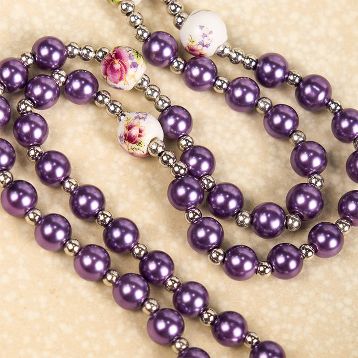 Christianartworkshop Miraculous Medal & Crucifix of 10mm Round Multicolor Pearl/Ceramics Rosary