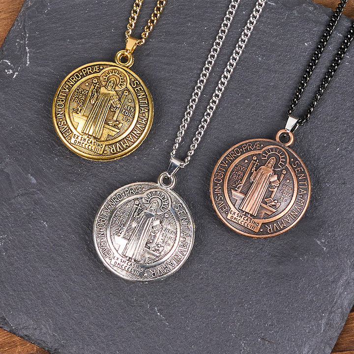 Christianartworkshop Classic Style Crafted St. Benedict Symbol Pendant Necklace(3 color)