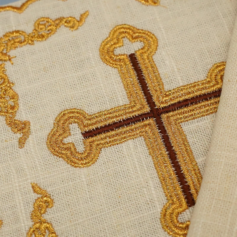 Christianartworkshop Classic Style Golden Cross Embroidered  Elegant Religious Altar Linen Set