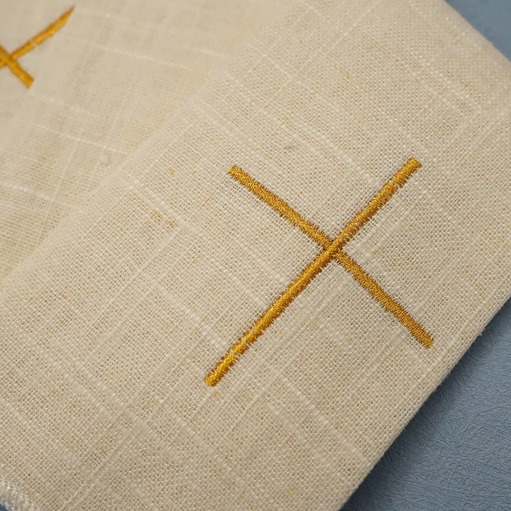 Christianartworkshop Classic Style Golden Cross Embroidered  Elegant Religious Altar Linen Set