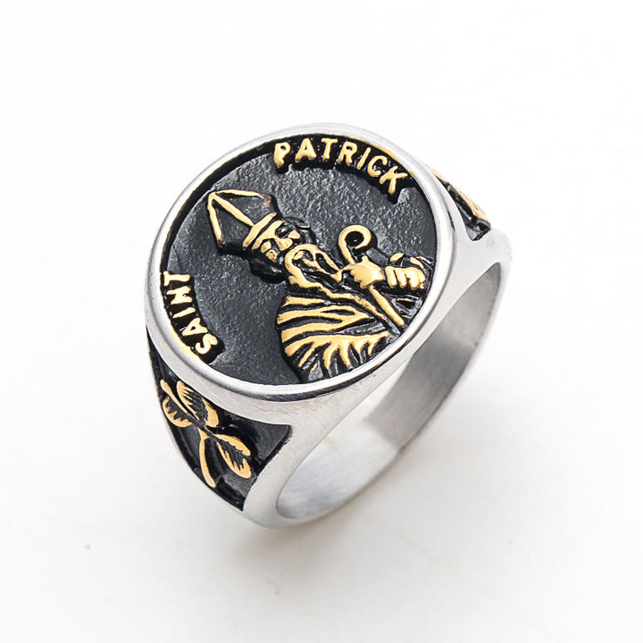 Christianartworkshop Classic Style Saint Patrick Stainless Steel Ring - Silver & Gold - UK Size Z+1（US 14） - image 0