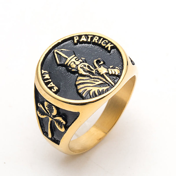 Christianartworkshop Classic Style Saint Patrick Stainless Steel Ring - Gold - US 14 - image 2