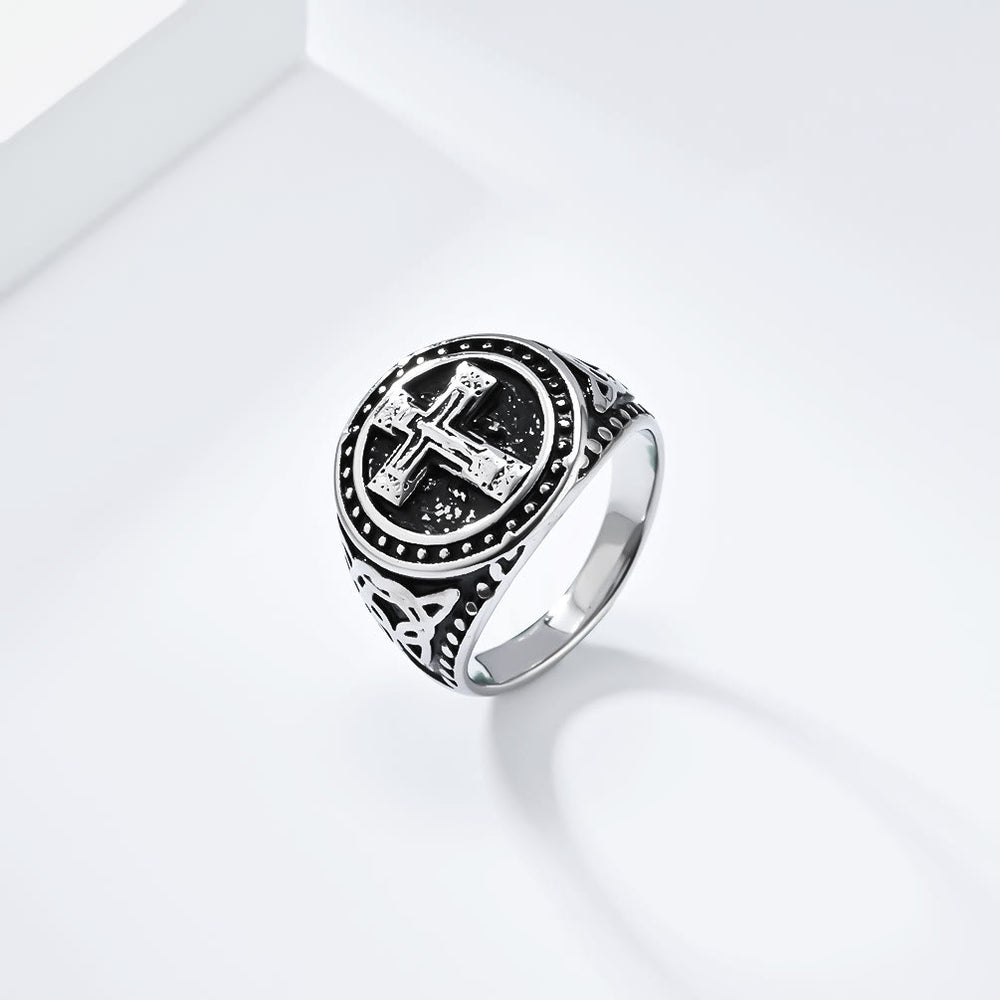 Christianartworkshop Vintage Style Medieval Crusader Cross Signet Ring - Silver - UK Size Z（US 13） - image 1