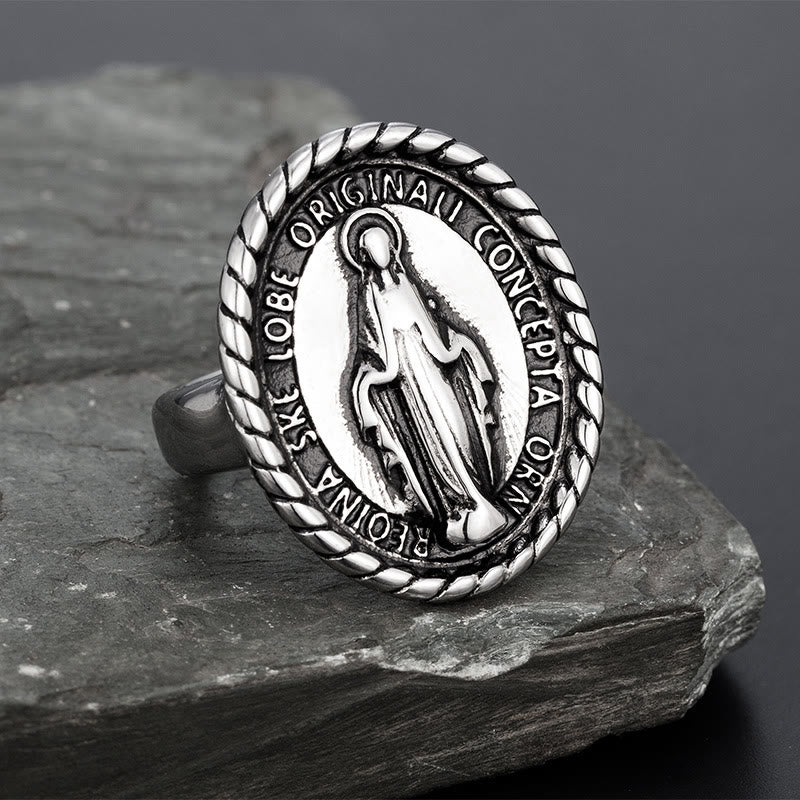 Christianartworkshop Classic Style Virgin Mary Medallion Blessing Ring - Silver - UK Size Y（US 12） - image 2