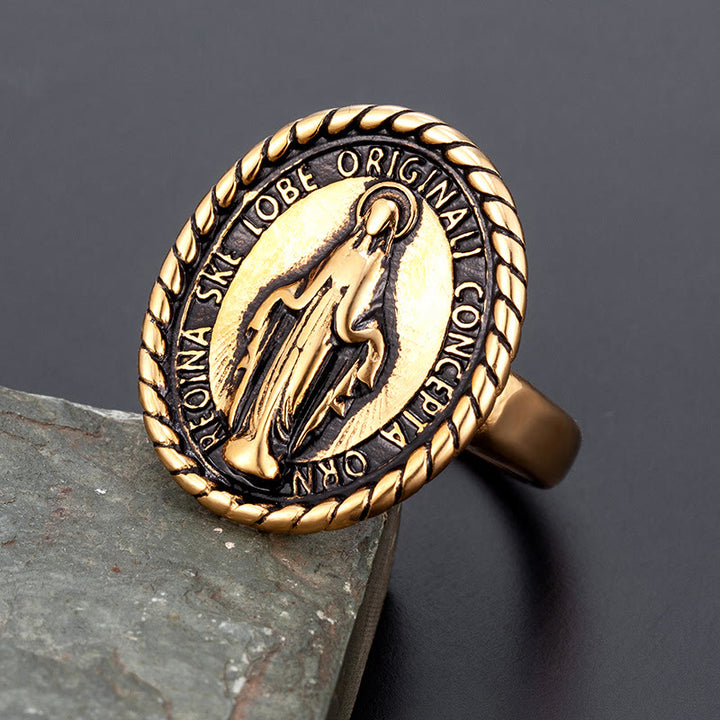 Christianartworkshop Classic Style Virgin Mary Medallion Blessing Ring - Gold - UK Size Y（US 12） - image 1