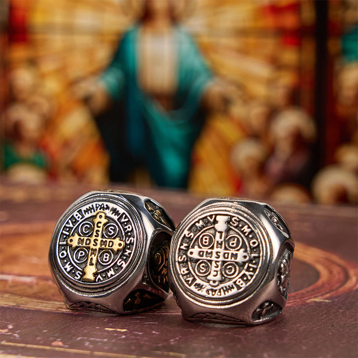 Christianartworkshop Classic Style St. Benedict Cross Divine Faith Ring - image 0