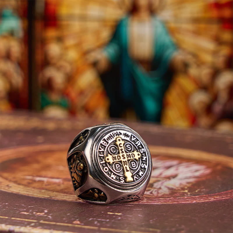 Christianartworkshop Classic Style St. Benedict Cross Divine Faith Ring - image 3