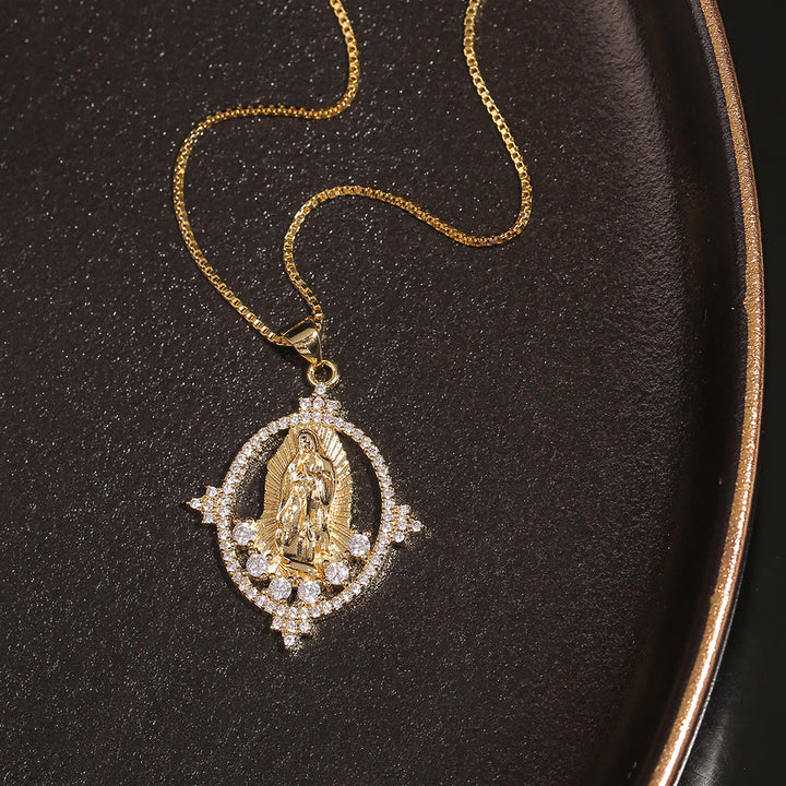 Christianartworkshop Luxury Style Our Lady of Guadalupe Gemstones Pendant Necklace - image 2
