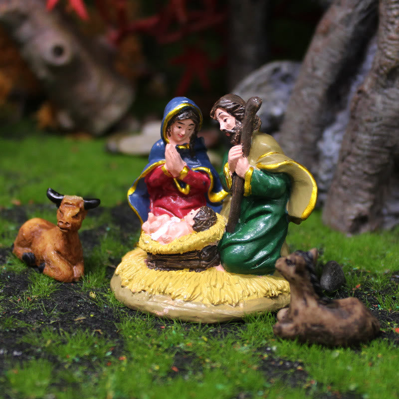 Christianartworkshop Colored Style Stable Holy Family Figurine Set Desktop Decorations Ornament - image 1