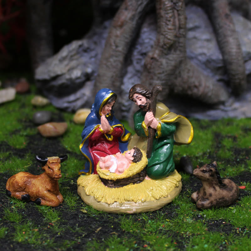 Christianartworkshop Colored Style Stable Holy Family Figurine Set Desktop Decorations Ornament - Nativity Scene - image 0