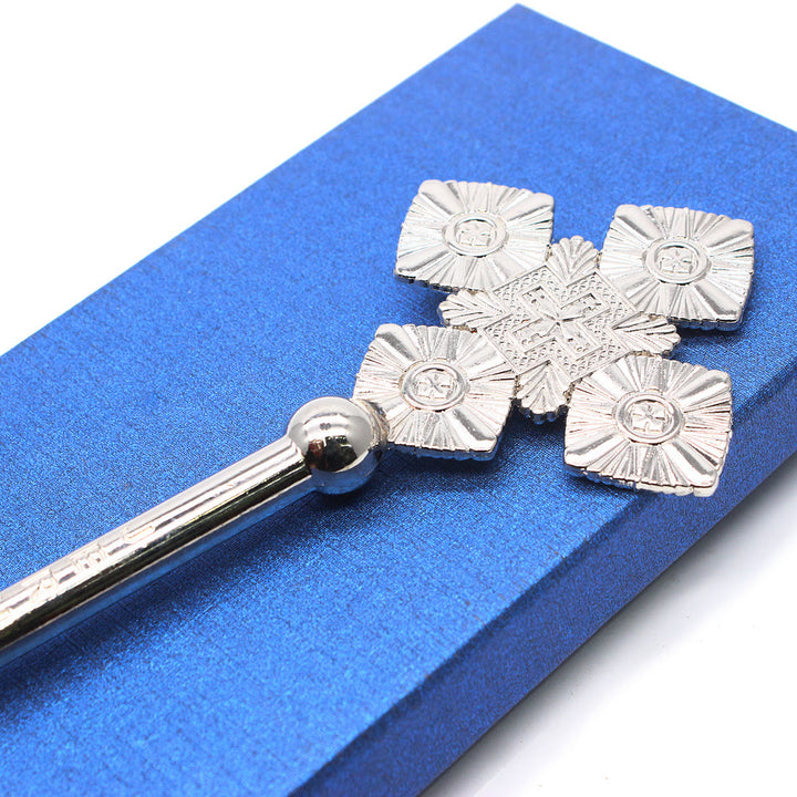 Christianartworkshop Classic Style Intricate Geometric Pattern Silvery Blessing Hand Cross