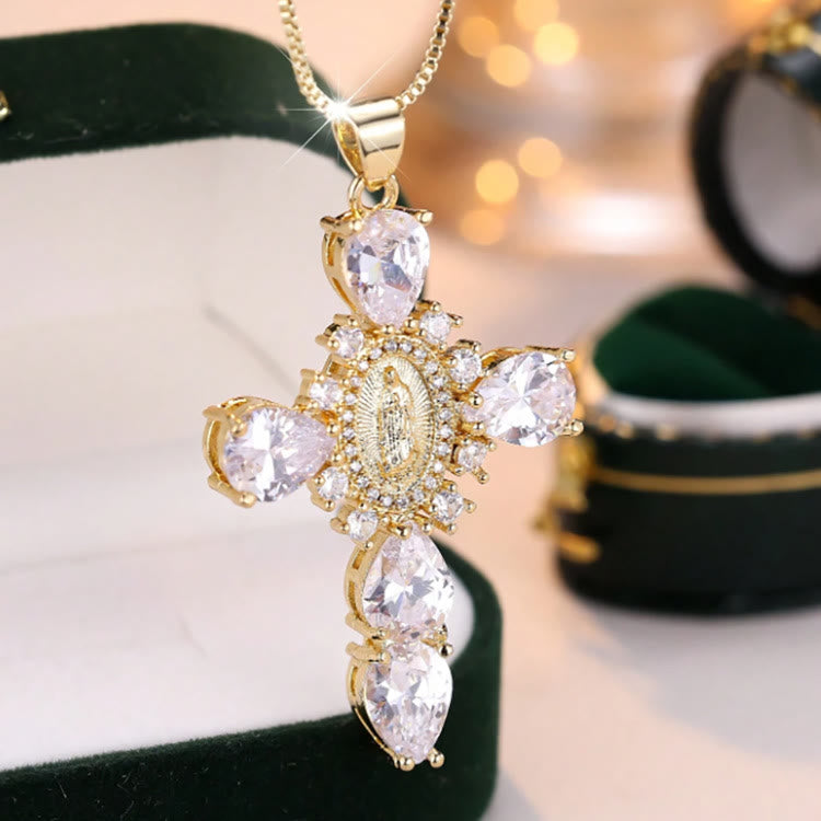 Christianartworkshop Diamond Virgin Mary Cross Necklace - White - image 1
