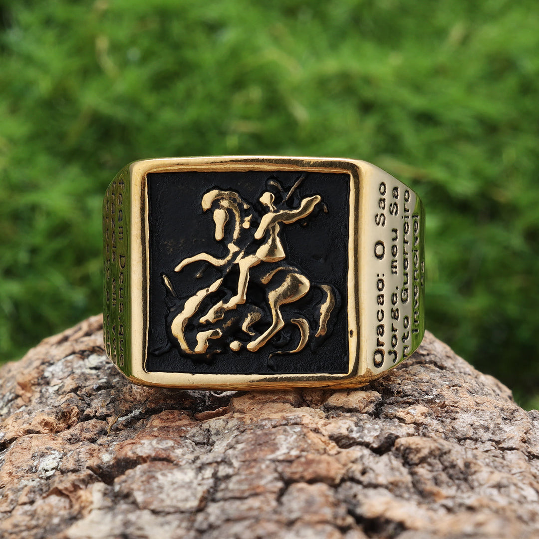 Christianartworkshop Retro Classic Style St. George Warrior Slave the Dragon Divine Protection Ring - image 2