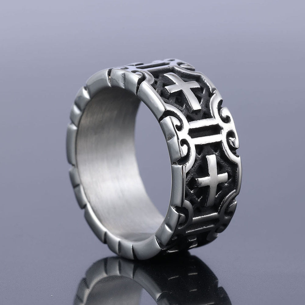 Christianartworkshop Retro Style Cross Engraved Stainless Steel Faith Protection Ring - image 1