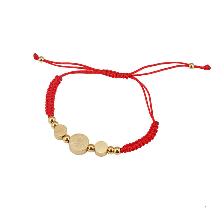 Christianartworkshop Stainless Steel Braided St. Benedict Black Rope String Bracelet - Red - image 3