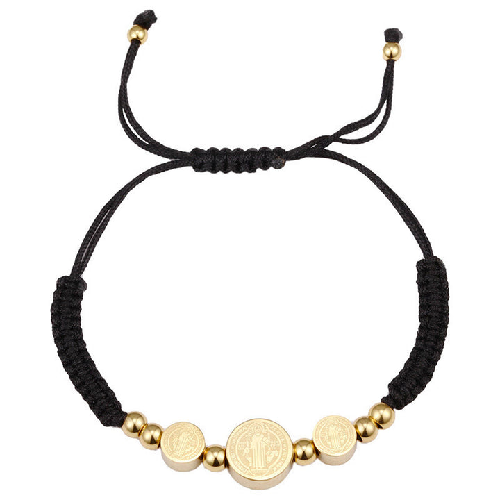 Christianartworkshop Stainless Steel Braided St. Benedict Black Rope String Bracelet - Black - image 0