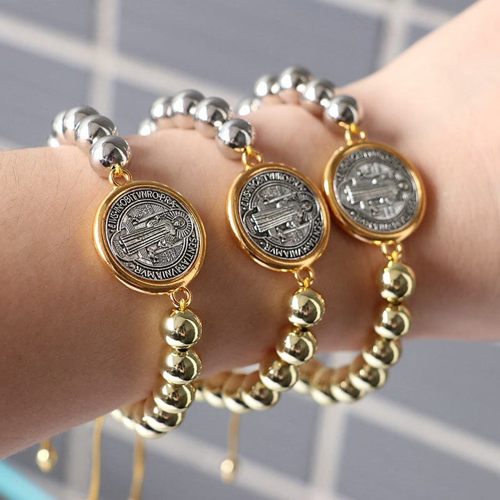 Christianartworkshop Copper Beads St. Benedict Medal Two-tone Color Adjustable Bracelet - image 4
