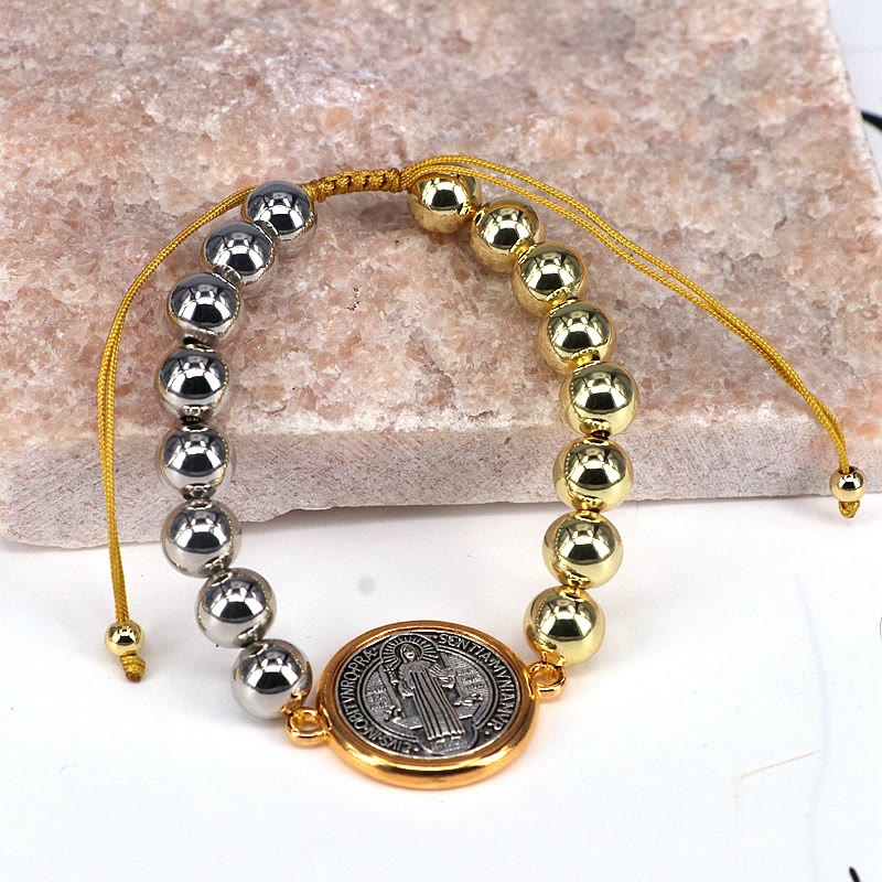Christianartworkshop Copper Beads St. Benedict Medal Two-tone Color Adjustable Bracelet - image 1
