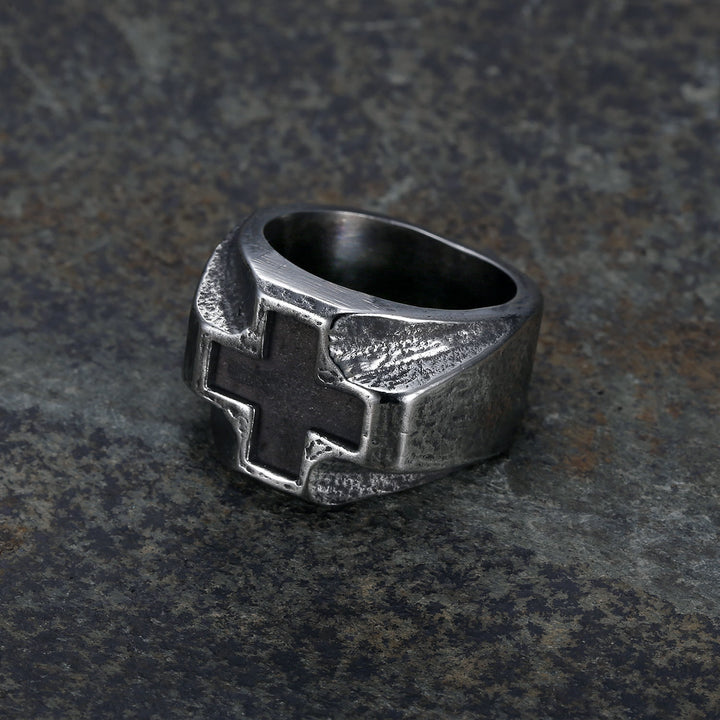 Christianartworkshop Heavy Metals Style Cross Engraved Stainless Steel Faith Ring - image 0