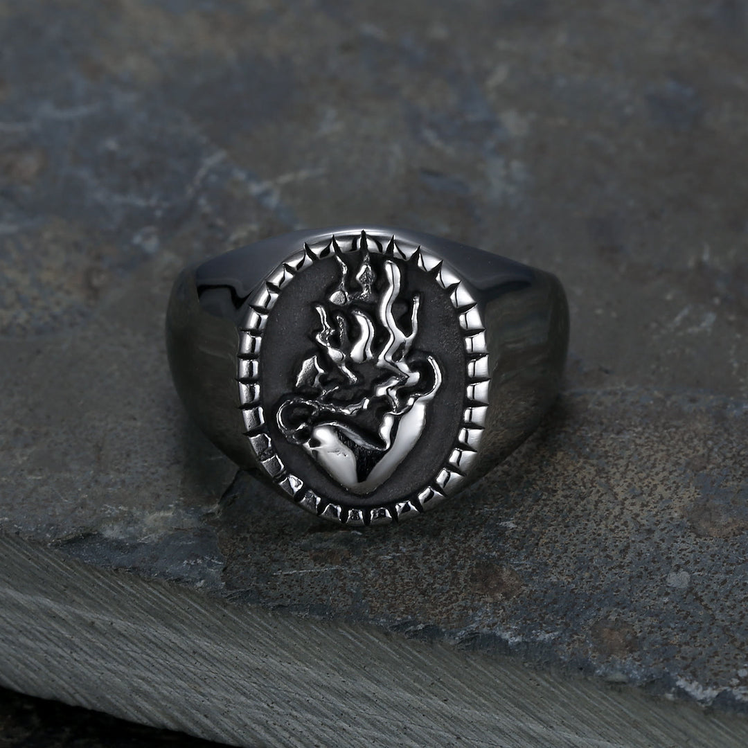 Christianartworkshop Classic Retro Style Jesus Sacred Heart Engraved Stainless Steel Faith Ring