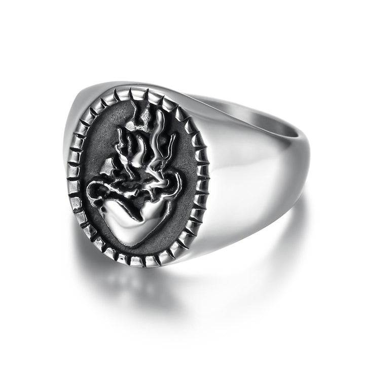 Christianartworkshop Classic Retro Style Jesus Sacred Heart Engraved Stainless Steel Faith Ring - image 3